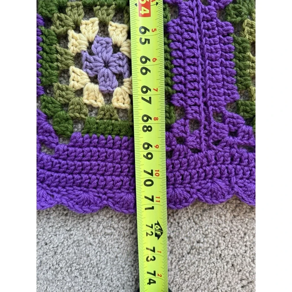 Groovy Granny Square Handmade Crocheted Afghan Throw Blanket 48x70 Purple Green